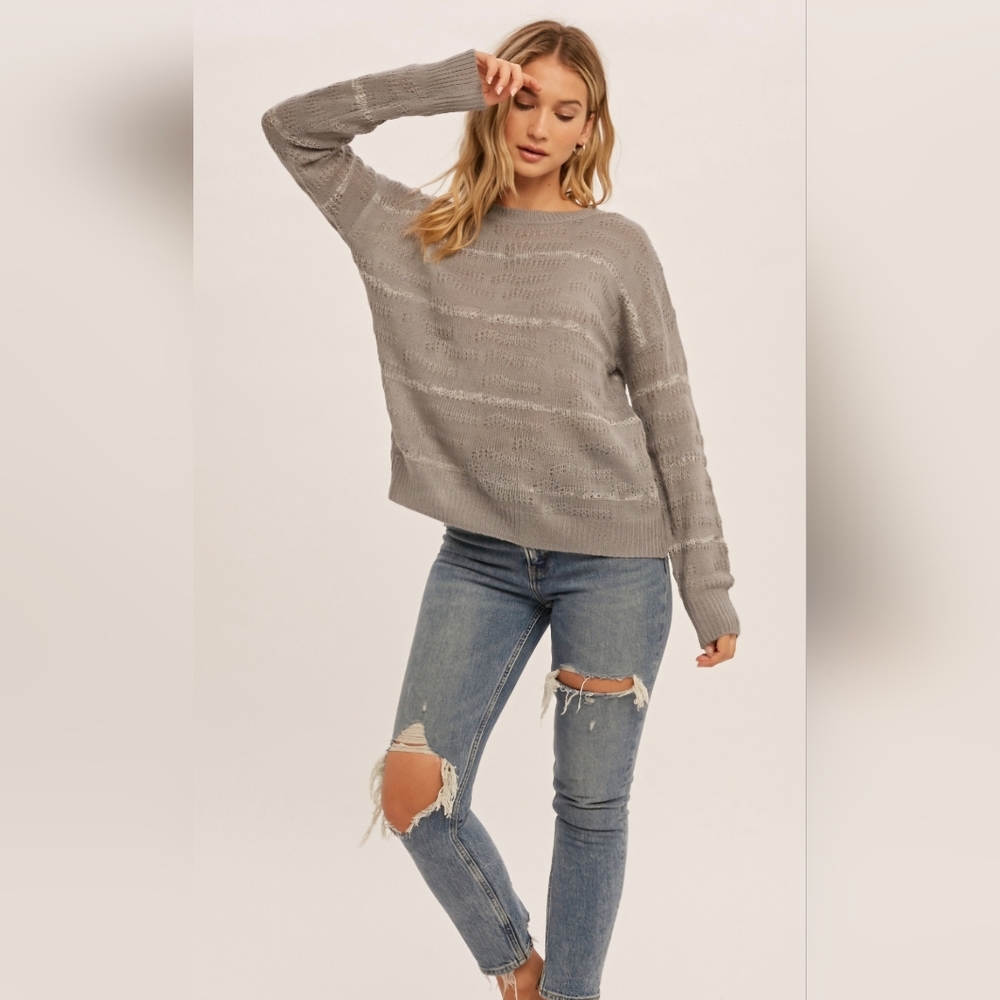 Hem & Thread Jacquard Knit Crew Sweater